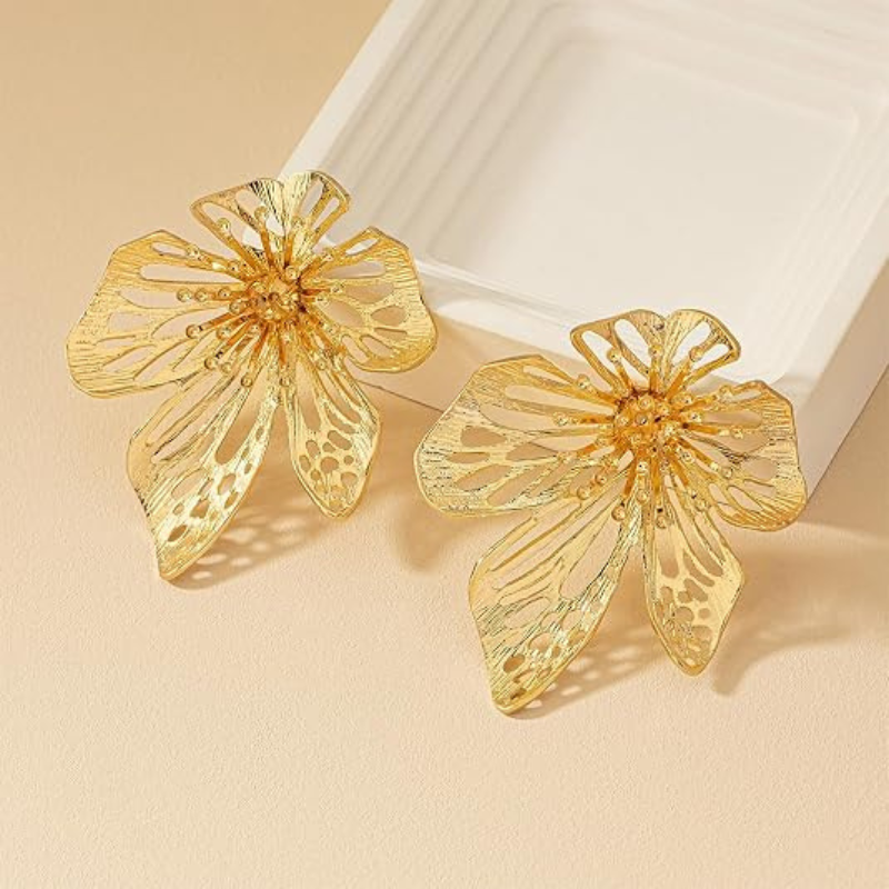 Large Black Flower Earrings for Women