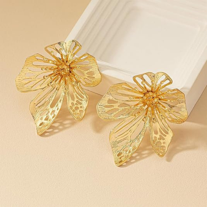 Large Black Flower Earrings for Women