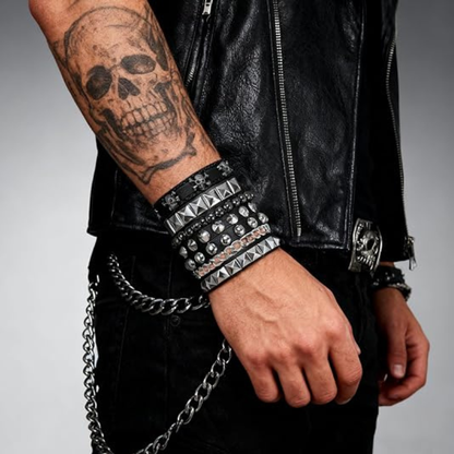 4Pcs/Set Street Hip Hop Leather Studded Cuff Bracelets